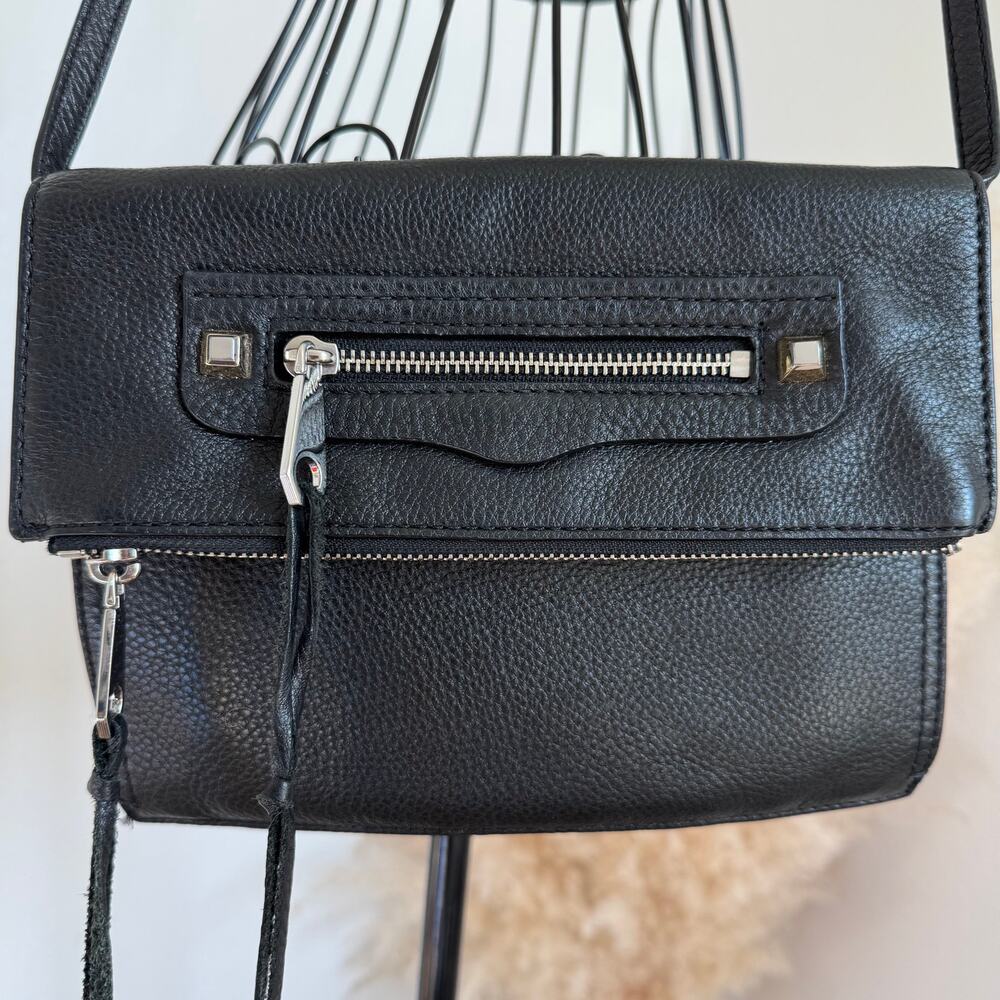 Rebecca Minkoff Regan Black Pebbled Leather Crossbody Clutch Bag Silver Hardware